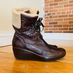 Sperry Snug Harbor Wedge Winter Boots Womens Size 10 M Brown Leather Faux Fur